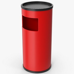 Red Trash Bin And Ashtray