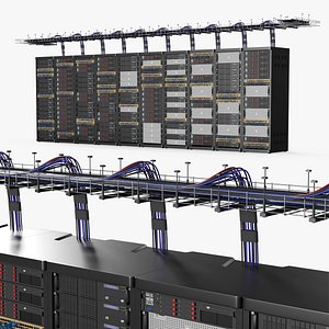 Data Center Server Racks Row with Cables