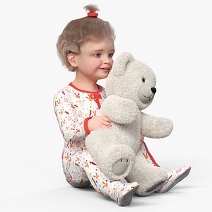 Little Girl with Teddy Bear Fur Rigged