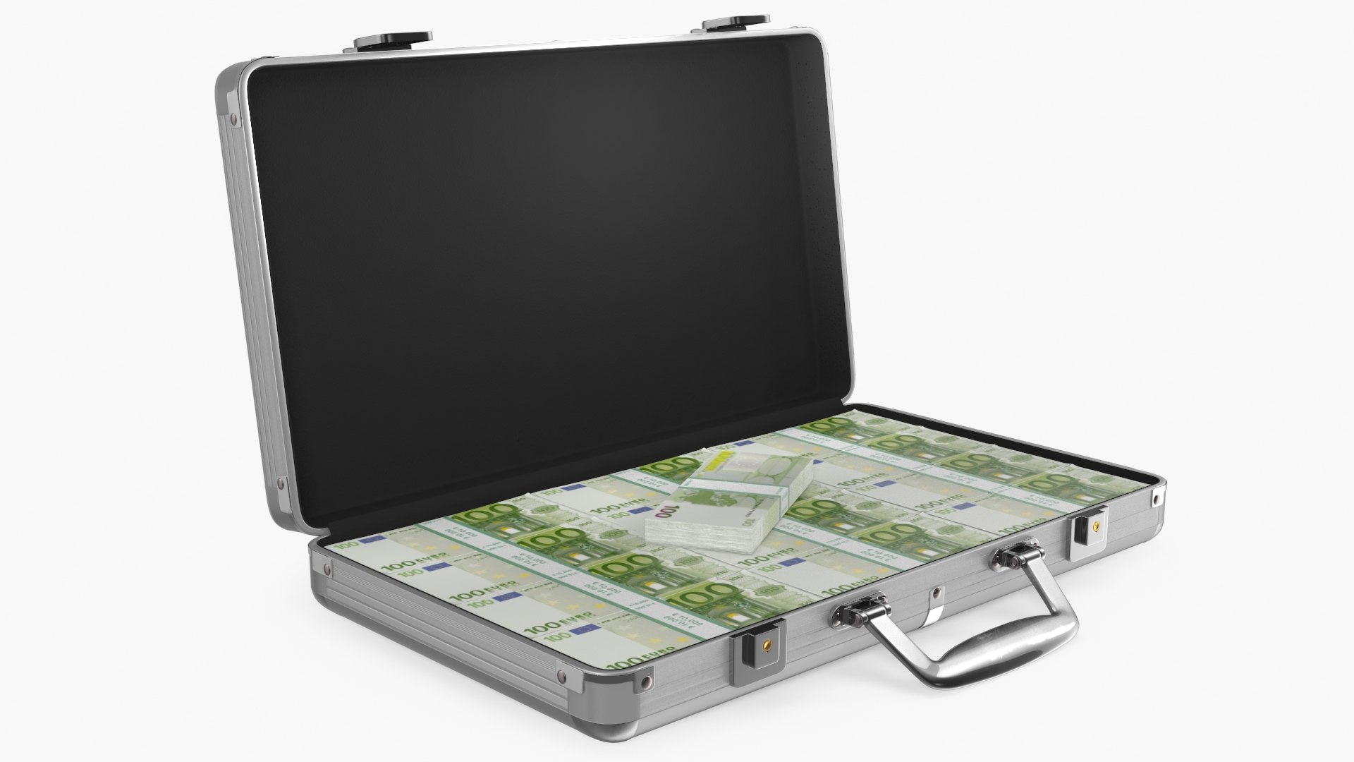 Aluminum Case Full of Euro Money 3D model preview