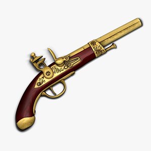 antique flintlock pistol handgun 3d max