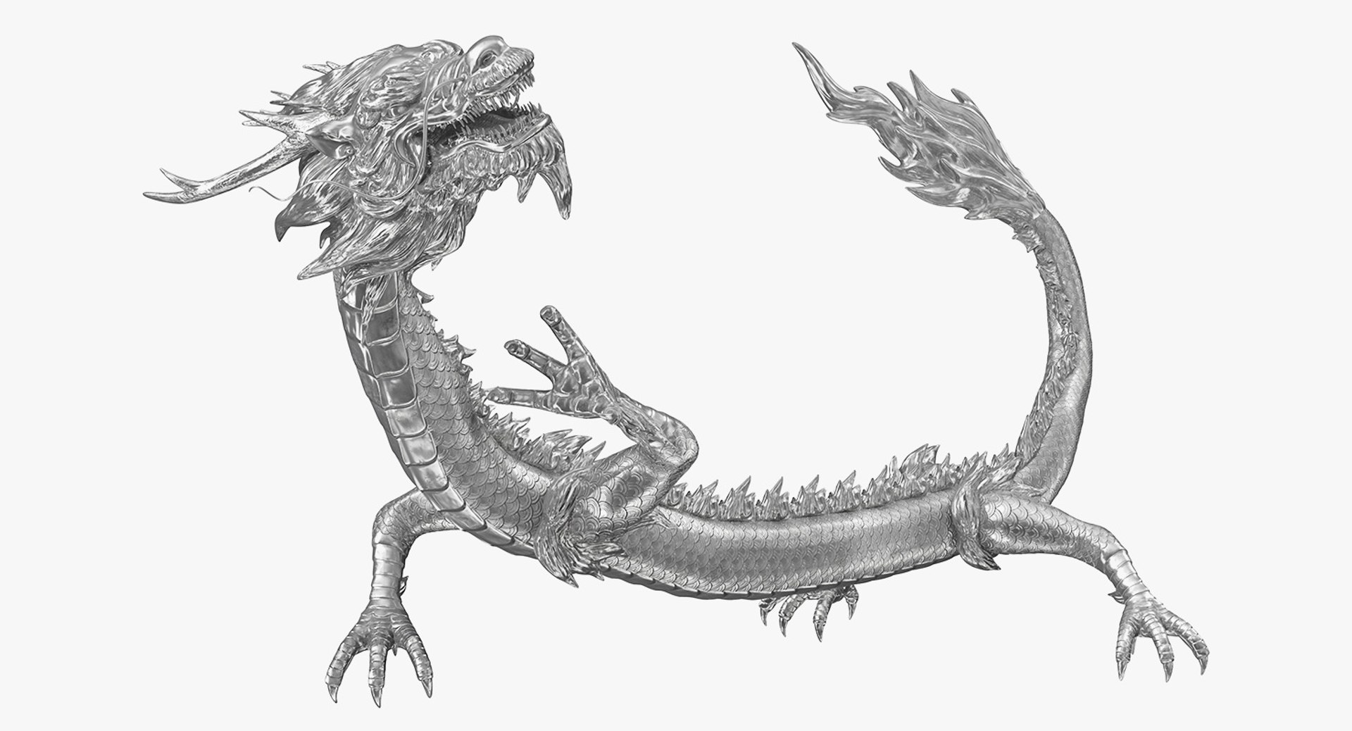 Silver Chinese Dragon Rigged for Maya 3D model preview