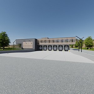 3D Modern unfurnished warehouse with office for Blender Eevee and Cycles