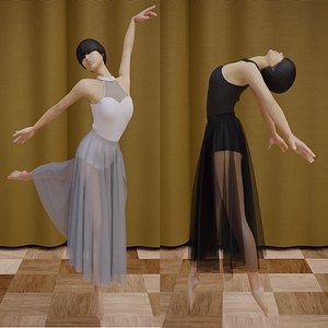 female ballet costume - halter neck tulle ballet tutu dress 3D model