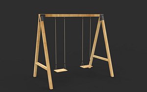 Playground Wooden Swing 3D model 3D model