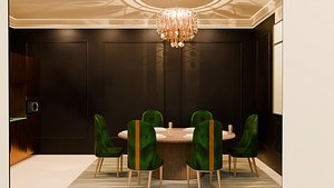 Modern Realistic Luxury Dining and Kitchen Interior 3D Model 3D