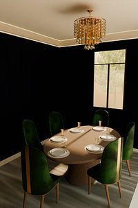 Modern Realistic Luxury Dining and Kitchen Interior 3D Model 3D