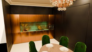 Modern Realistic Luxury Dining and Kitchen Interior 3D Model 3D