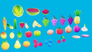 Low Poly Cartoony Fruit Produce Pack 32 Pieces Free