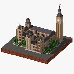 3D Big Ben Cartoon Low Poly model