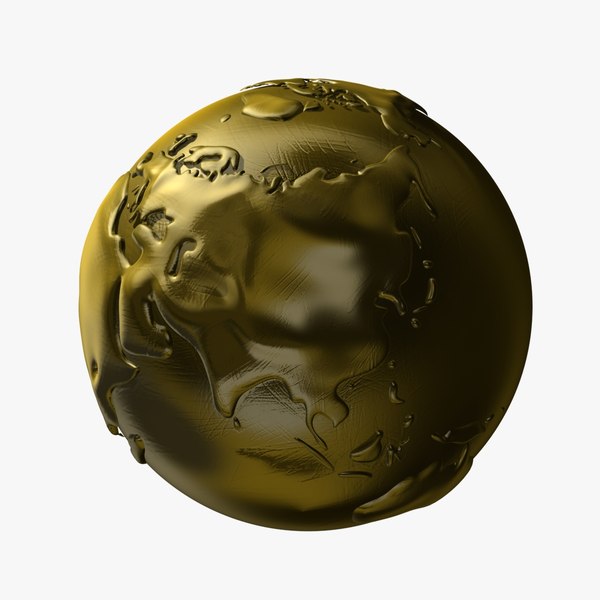 3d model of golden earth continents