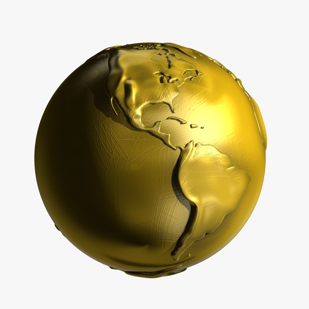 3d Model Of Golden Earth Continents