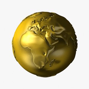 3d model of golden earth continents
