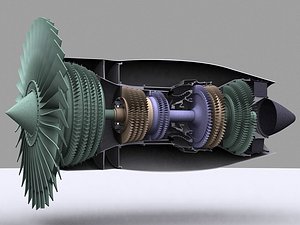 turbofan engine cutaway 3d model