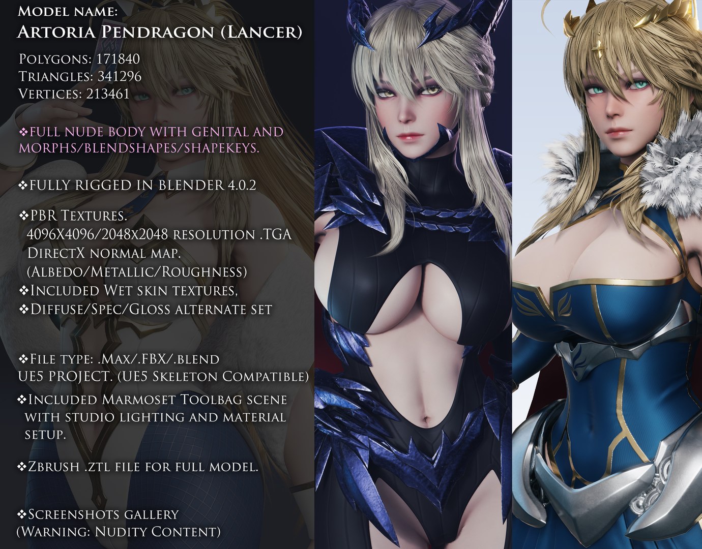 3D Artoria Pendragon Lancer - Game Ready model https://p.turbosquid.com/ts-thumb/nc/jG2mAQ/8C/artoriainfo/jpg/1738385001/1920x1080/fit_q87/6d10ad7bead8d165108060489e6e9937cd5ba946/artoriainfo.jpg