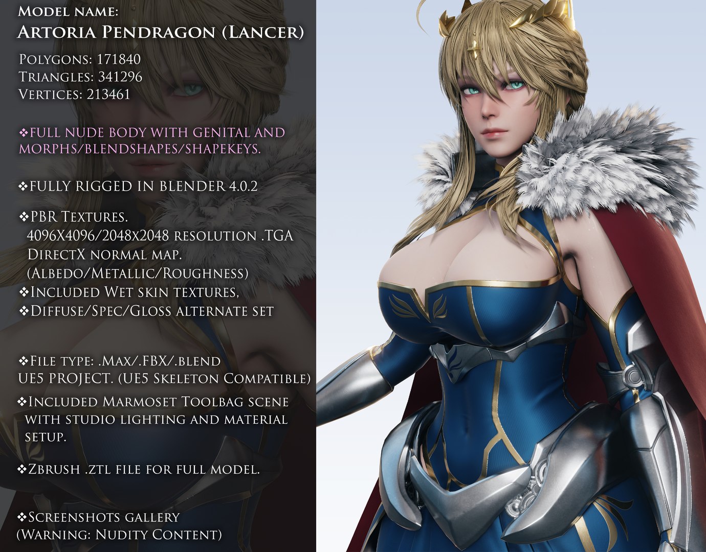 3D Artoria Pendragon Lancer - Game Ready Model - TurboSquid 2208352