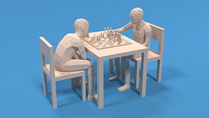 3D Low Poly Kids Playing Chess