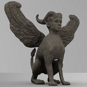 3D model statue woman lion concrete