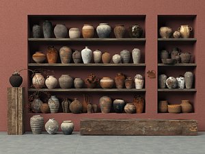 3D Vintage Primitive Pottery Vase Collection Wabi Sabi Decor PBR