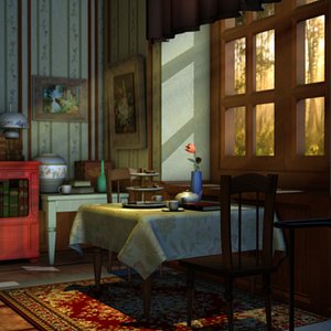 Indoor scene hut table