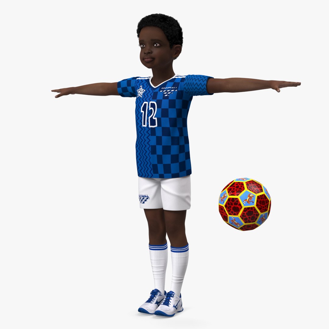 Black Child Boy With Ball T-pose 3D model preview