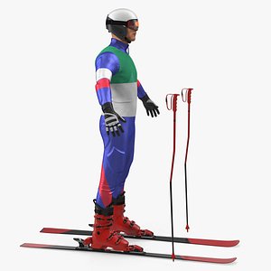 3D model downhill skier generic skis