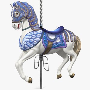 3D carousel horse blue model