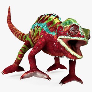 3D Chameleon Red Rigged