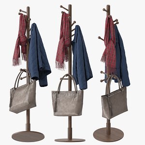 Freestanding Wooden Coat Rack 3D