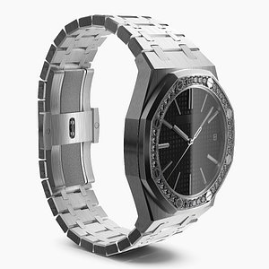 Luxury Royal Watch Black Stainless Steel Diamond-Set Chronograph