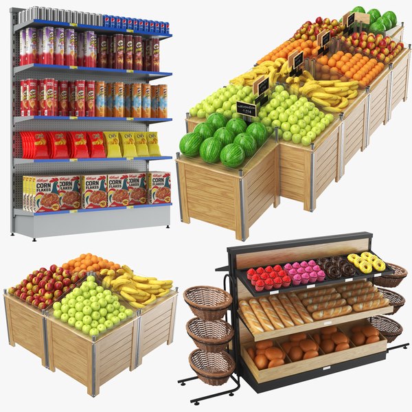 Supermarket Displays With Goods 3D model