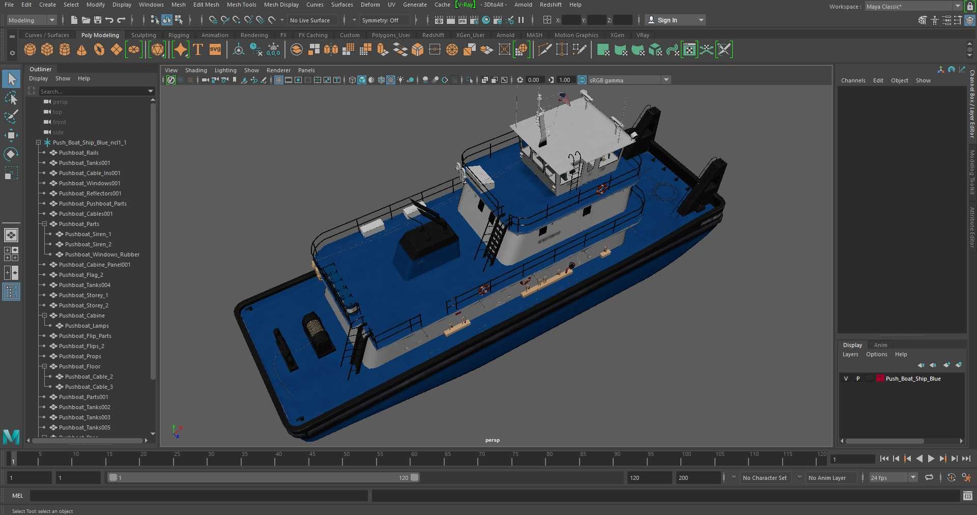 3D Model Push Boat Ship Blue - TurboSquid 2366199