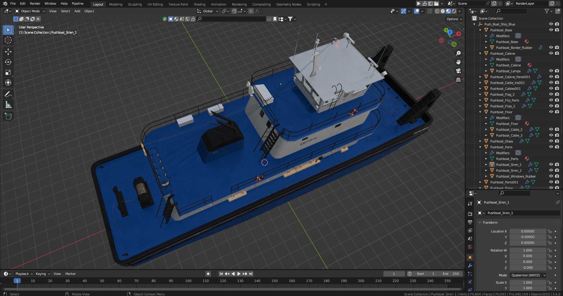 3D Model Push Boat Ship Blue - TurboSquid 2366199