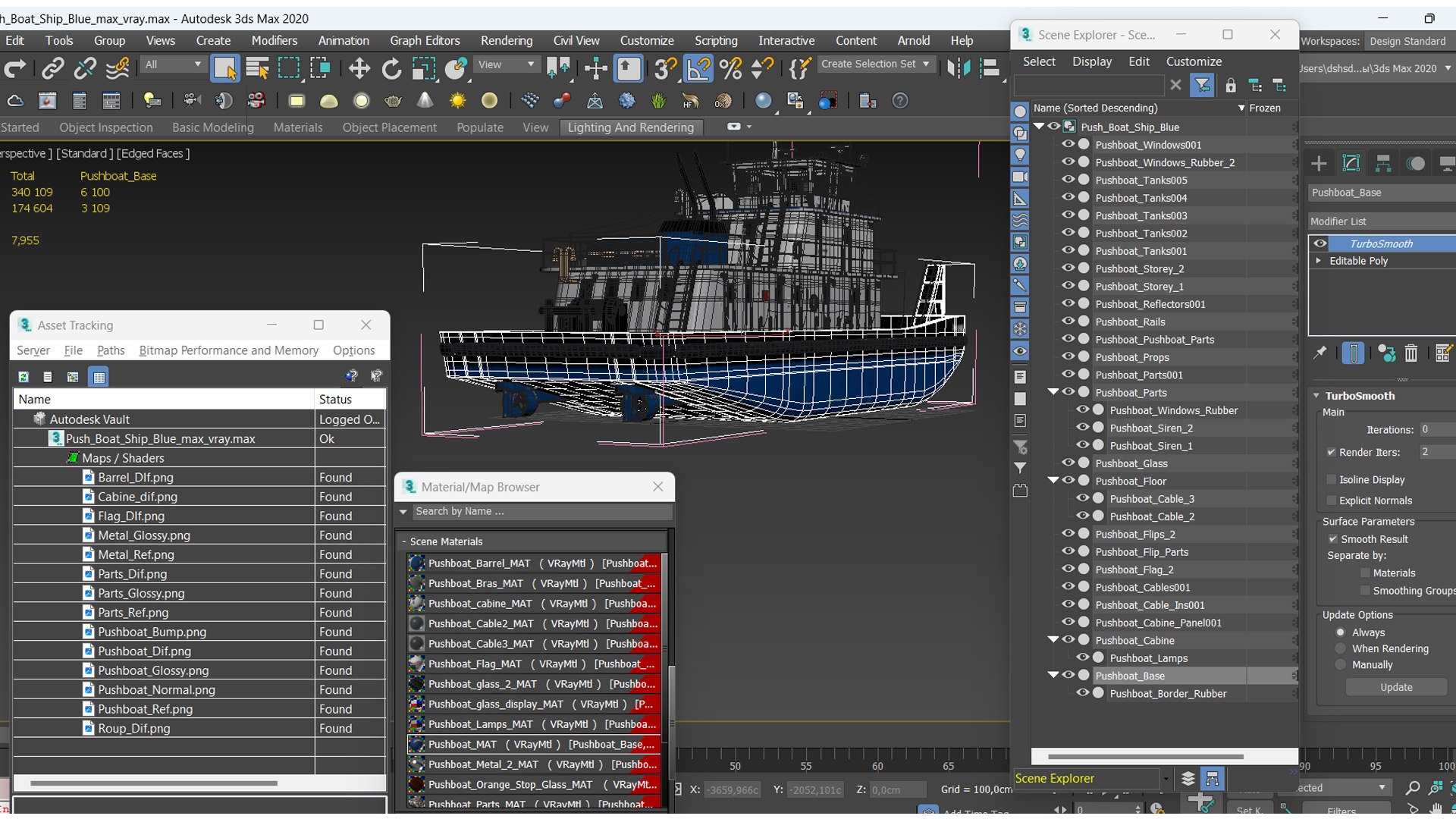 3D Model Push Boat Ship Blue - TurboSquid 2366199