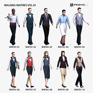 3D People Walking Waiter Vol 01