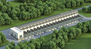 Agricultural Kennel Complex Exterior - Livestock Shelter with Linear Block and Fencing