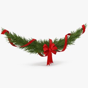 3D Christmas Garland v 5 with Red Bow and Ribbon model