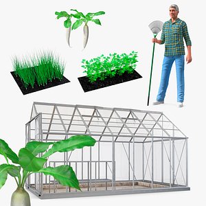 3D model Gardening Man with Greenhouse Collection