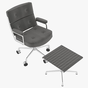 Eames Executive Chair Chrome Frame Charcoal Fabric and Ottoman by Herman Miller 3D