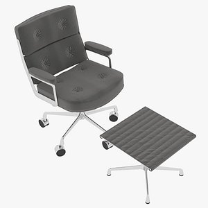 Eames Executive Chair Chrome Frame Charcoal Fabric and Ottoman by Herman Miller