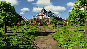 Fantasy Medieval Small Town Scene 3D model