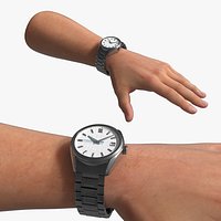 Wristwatch on Human Arm Wrist Silver