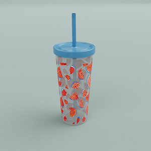 Juice Cup with Straw 2 colours 3D model