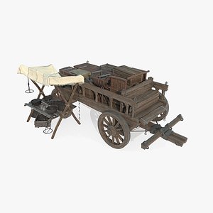 3D Ancient roadside stalls and trailers model