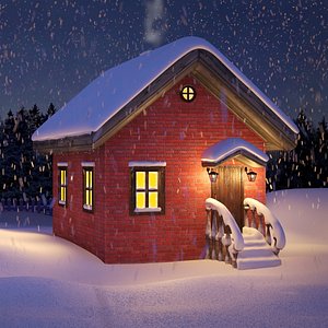 Falling Snow and Small House