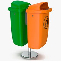 Green and Orange Plastic Public Trash Cans