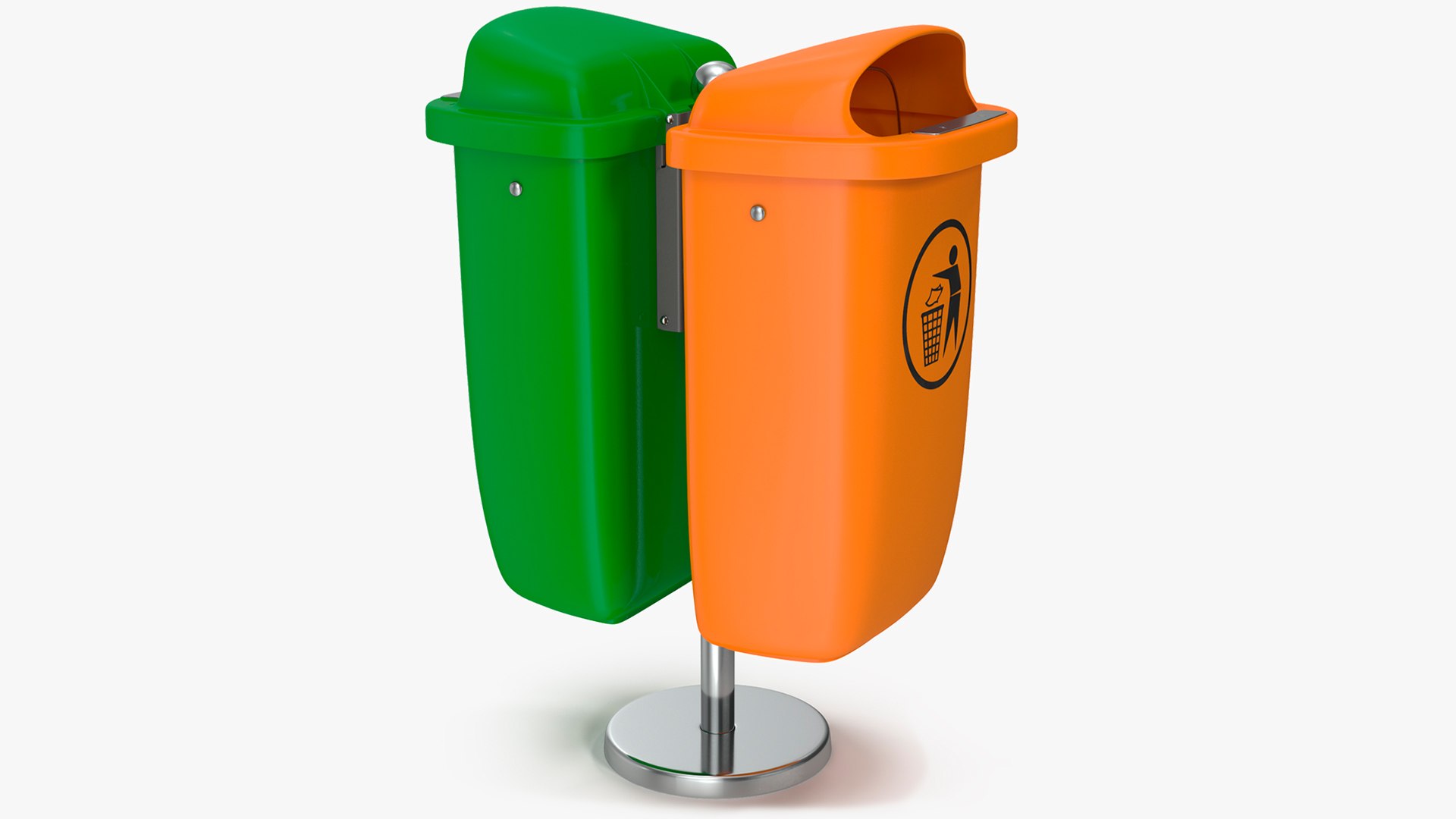 Green and Orange Plastic Public Trash Cans 3D model preview