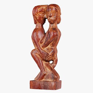 3D Lovers Carved Wooden Statue Remastered model