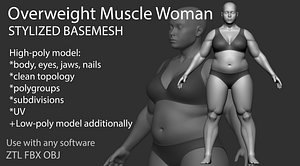 Overweight Muscle Woman STYLIZED BASEMESH 3D model