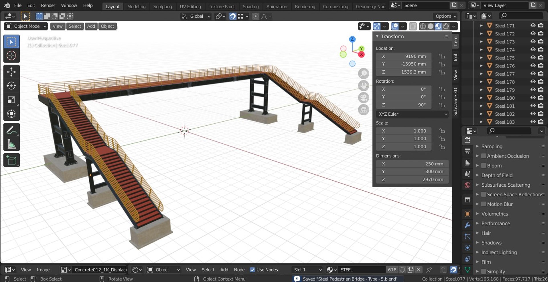 3D Steel Pedestrian Bridge - Two Columns-Pipe Rail-Straight Type-5 https://p.turbosquid.com/ts-thumb/nh/cskR9e/Px/33/jpg/1650390175/1920x1080/fit_q87/c1ba9288230cd0c2b0f72a5f812a9b4f1665a73e/33.jpg